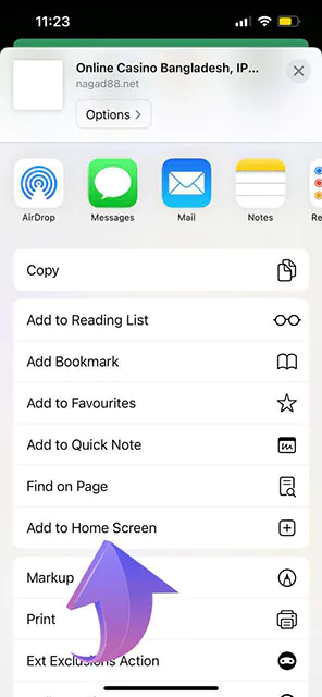 Select 'Add to Home Screen' to create a shortcut.