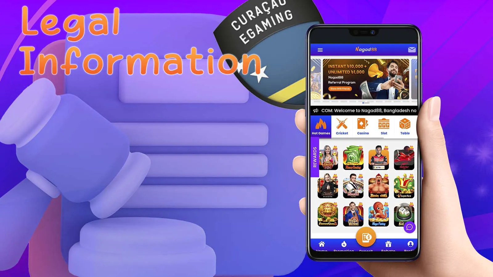 The Nagad88 mobile application operates under a legitimate Curaçao 365/JAZ license, ensuring a regulated gambling environment.